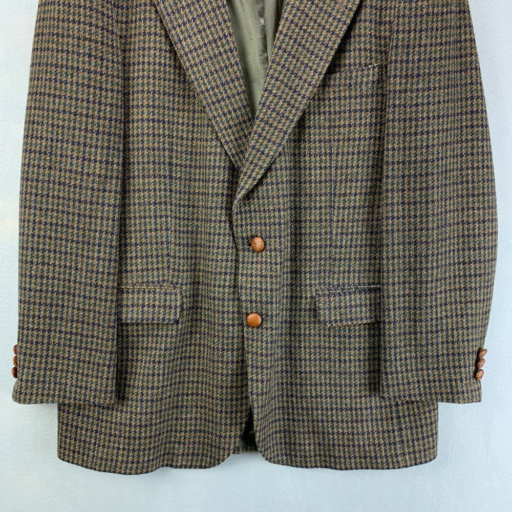 **SOLD**Woolrich Wool Blazer Mens 42L 42 Long Brown Green Black Leather Knot - Picture 2 of 16